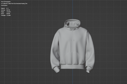 Male Front Zip Oversized Hoodie 3d Model Marvelous Designer-Clo3d-fbx-obj-Zprj