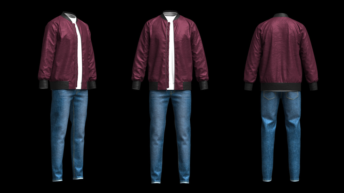 Men's Winter Outfit Bomber Jacket Sweatshirt Jeans 3d Model Marvelous Designer-Clo3d-fbx-obj-Zprj