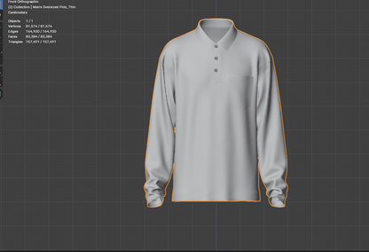 Men's Oversized Full Sleeve Polo 3d Model Marvelous Designer-Clo3d-fbx-obj-Zprj