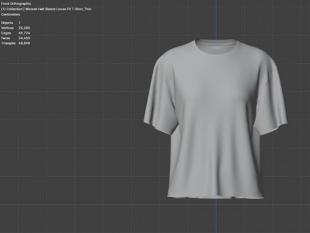 Women Half Sleeve Loose Fit T-Shirt 3d Model Marvelous Designer-Clo3d-fbx-obj-Zprj