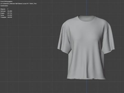 Women Half Sleeve Loose Fit T-Shirt 3d Model Marvelous Designer-Clo3d-fbx-obj-Zprj