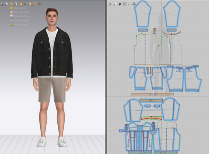 Men's Denim Jacket and Shorts Outfit 3d Model Marvelous Designer-Clo3d-fbx-obj-Zprj