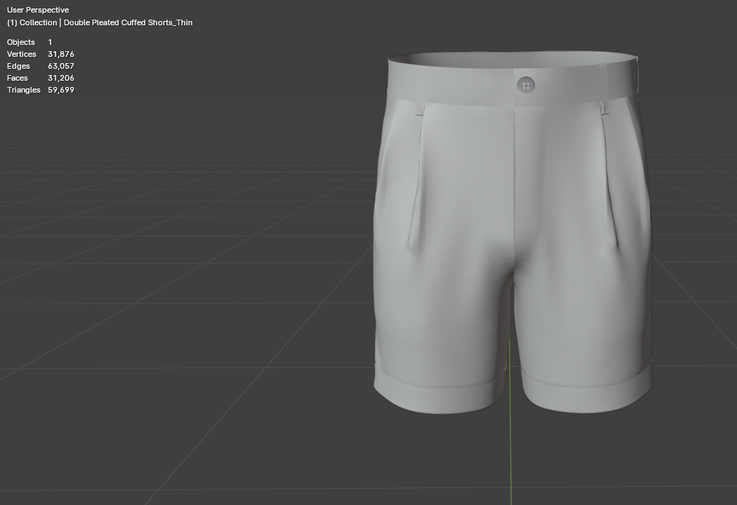 Male Double Pleated Cuffed Shorts 3d Model Marvelous Designer-Clo3d-fbx-obj-Zprj