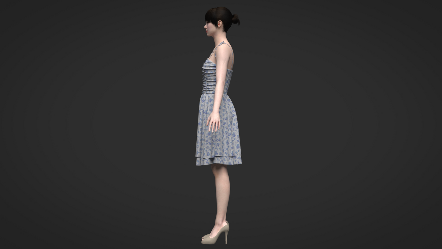 Tie Shoulder Layered Ruched Cami Dress 3d Model Marvelous Designer-Clo3d-fbx-obj-Zprj