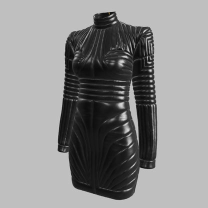 Women Leather padded dress 3d Model Marvelous Designer-Clo3d-fbx-obj-Zprj